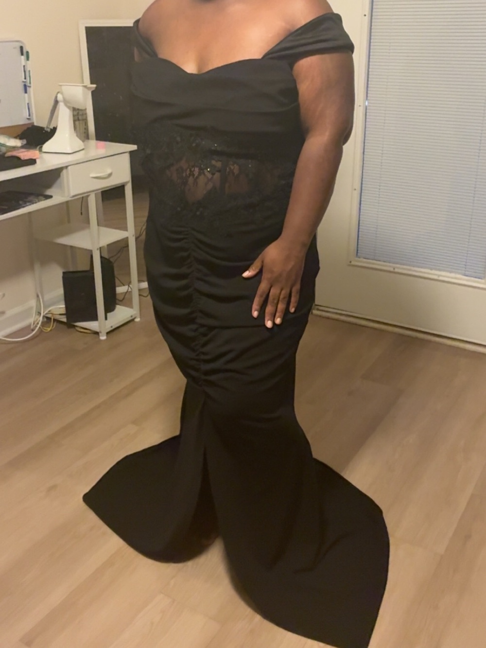 Fashion Nova Black One-Shoulder Lace-Insert Mermaid Gown - Picture 1 of 3